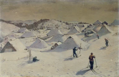 Velika planina mit Hirtenhütten und Bajtaren auf Skiern